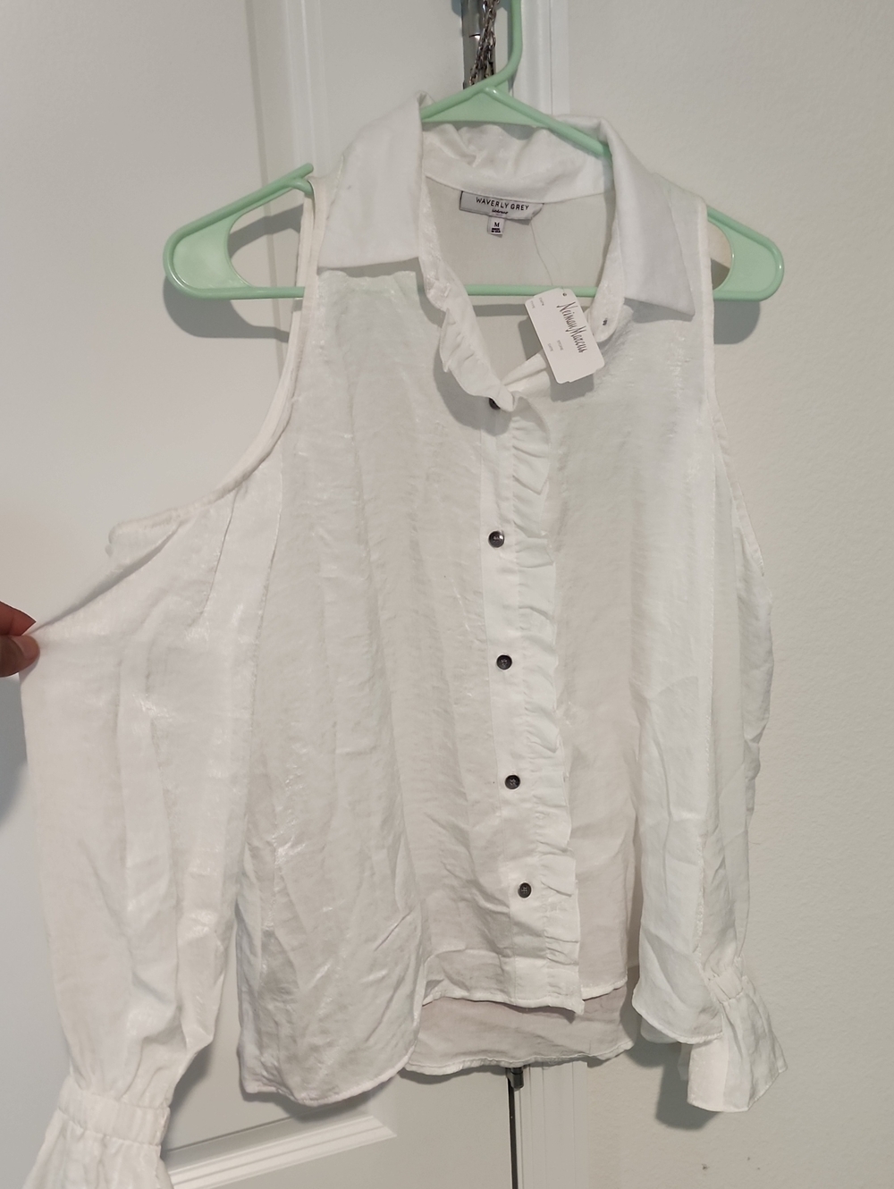 Waverly Grey White Sleeveless Button-Front Collared Top